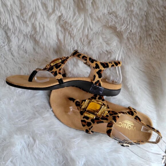 Vionic Tatiana Leopard Print Jeweled Thong Orthaheel Comfort Sandals SZ 6 - Picture 6 of 14